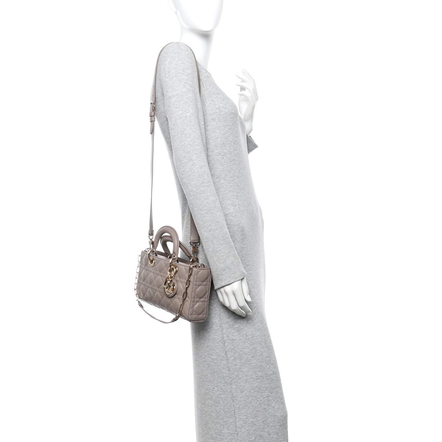 Lambskin Cannage Medium Lady D-Joy Warm Taupe