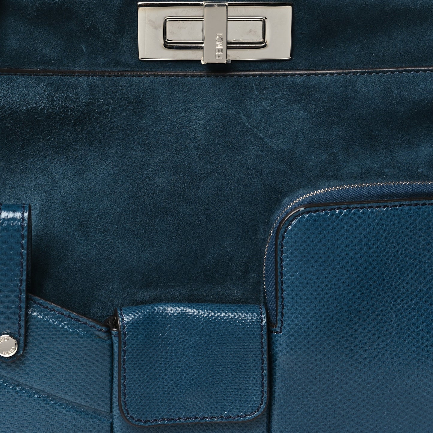 Chamois Karung Shiny Nappa Medium 3 Pocket Peekaboo Iconic Satchel Cobalto Petrolio