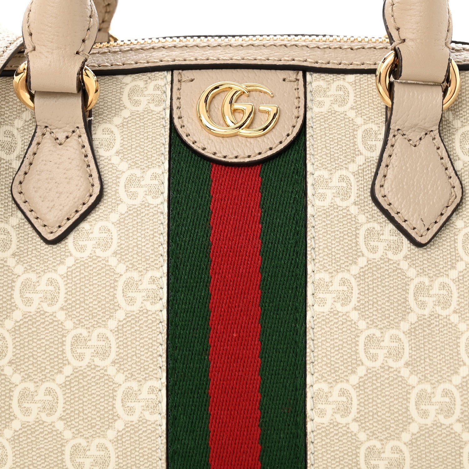 Gucci GG Supreme Monogram Textured Dollar Calfskin Web Mini Ophidia Top Handle Bag Beige Mystic White Oatmeal 7 of 10