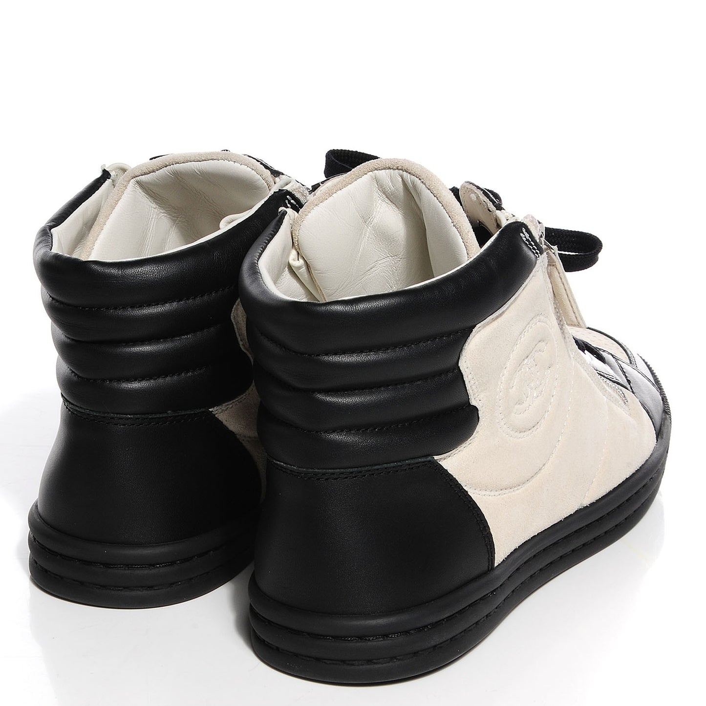 Suede Calfskin Zipped Sneakers 40.5 Beige Clair Black