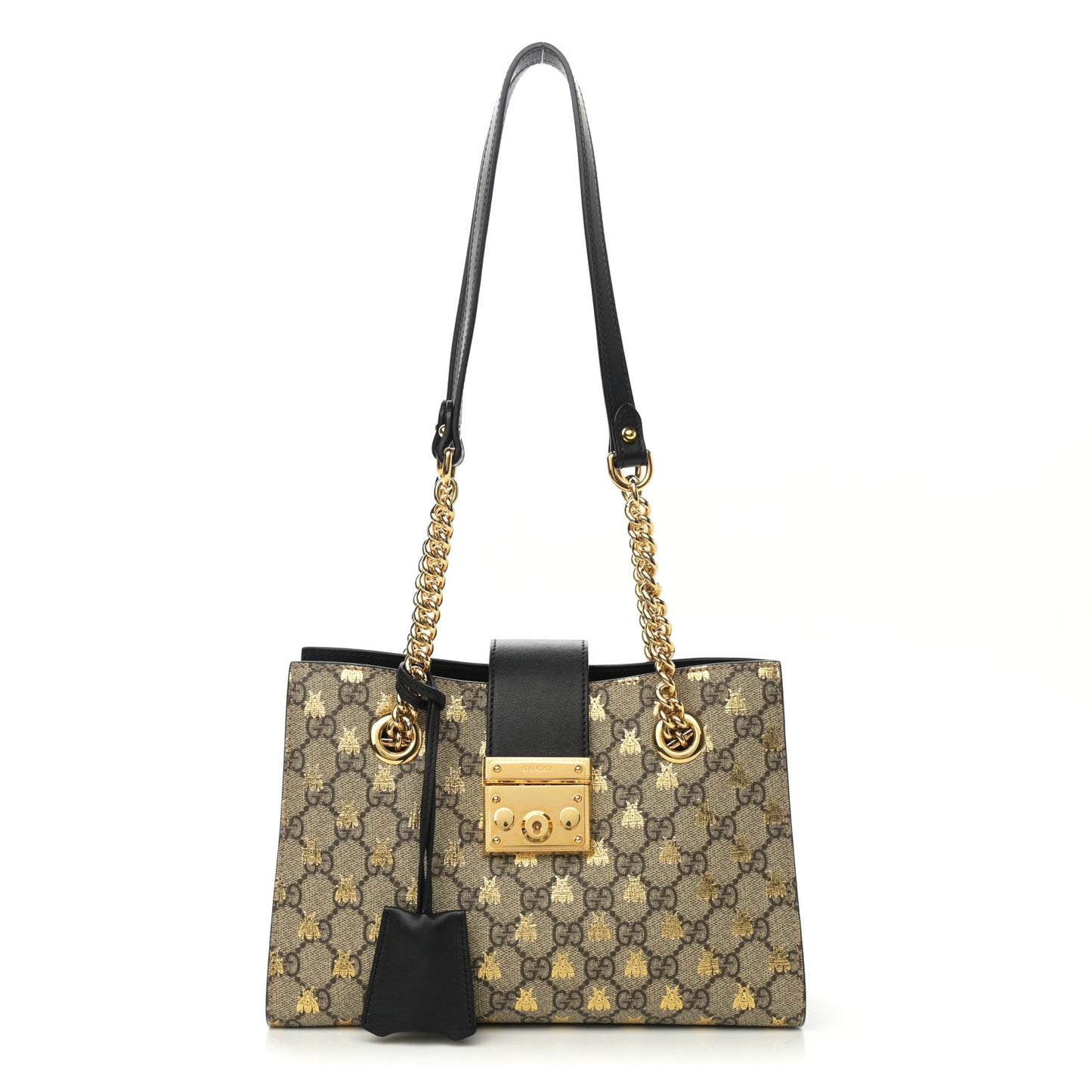 GG Supreme Monogram Bees Small Padlock Tote Beige Oro Black
