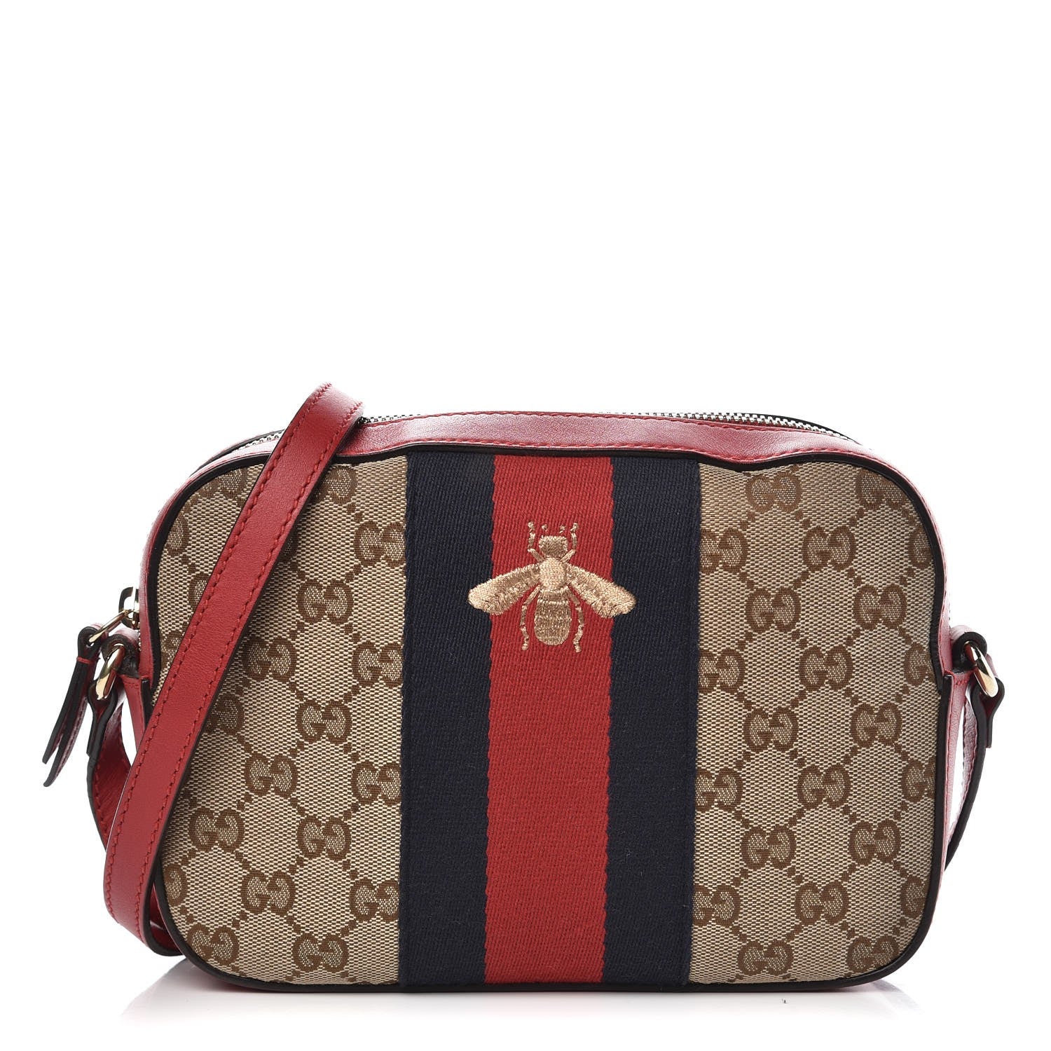 Gucci Monogram GG Supreme Web Small Webby Bee Shoulder Red 1 of 14