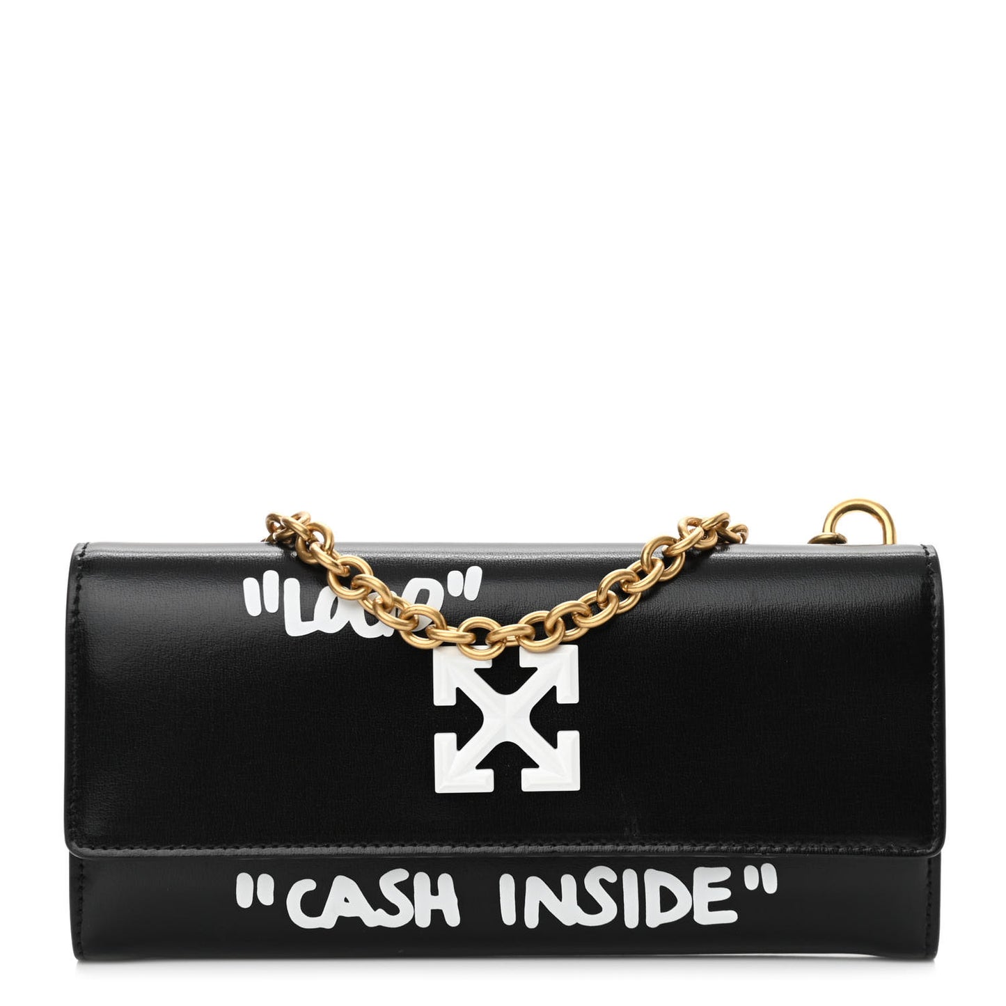 Calfskin Jitney Logo Flap Wallet On Chain Black