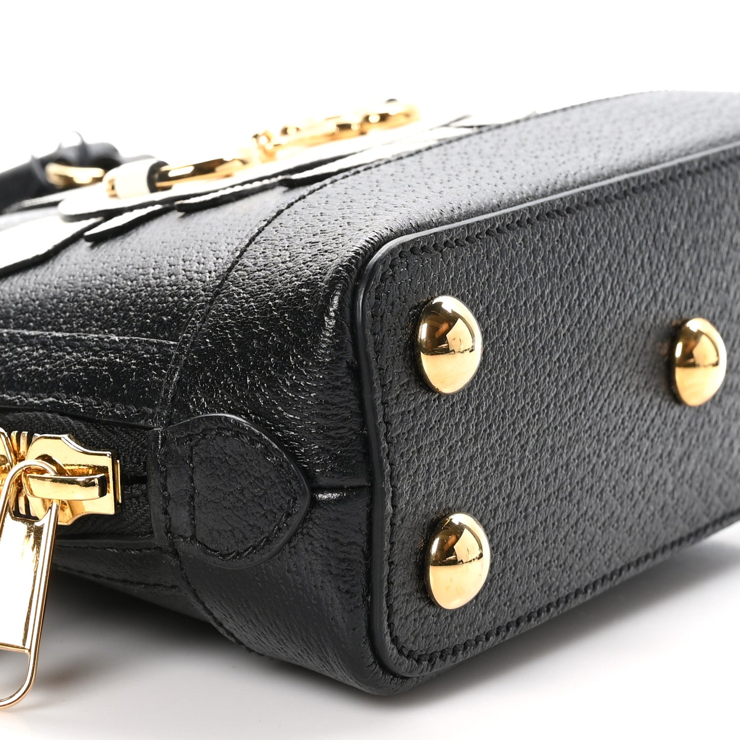 X ADIDAS Textured Dollar Calfskin Web Trefoil Mini Horsebit 1955 Top Handle Bag Black Off White