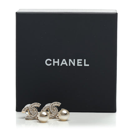 Chanel Crystal Pearl CC Drop Earrings Gold 5 of 5