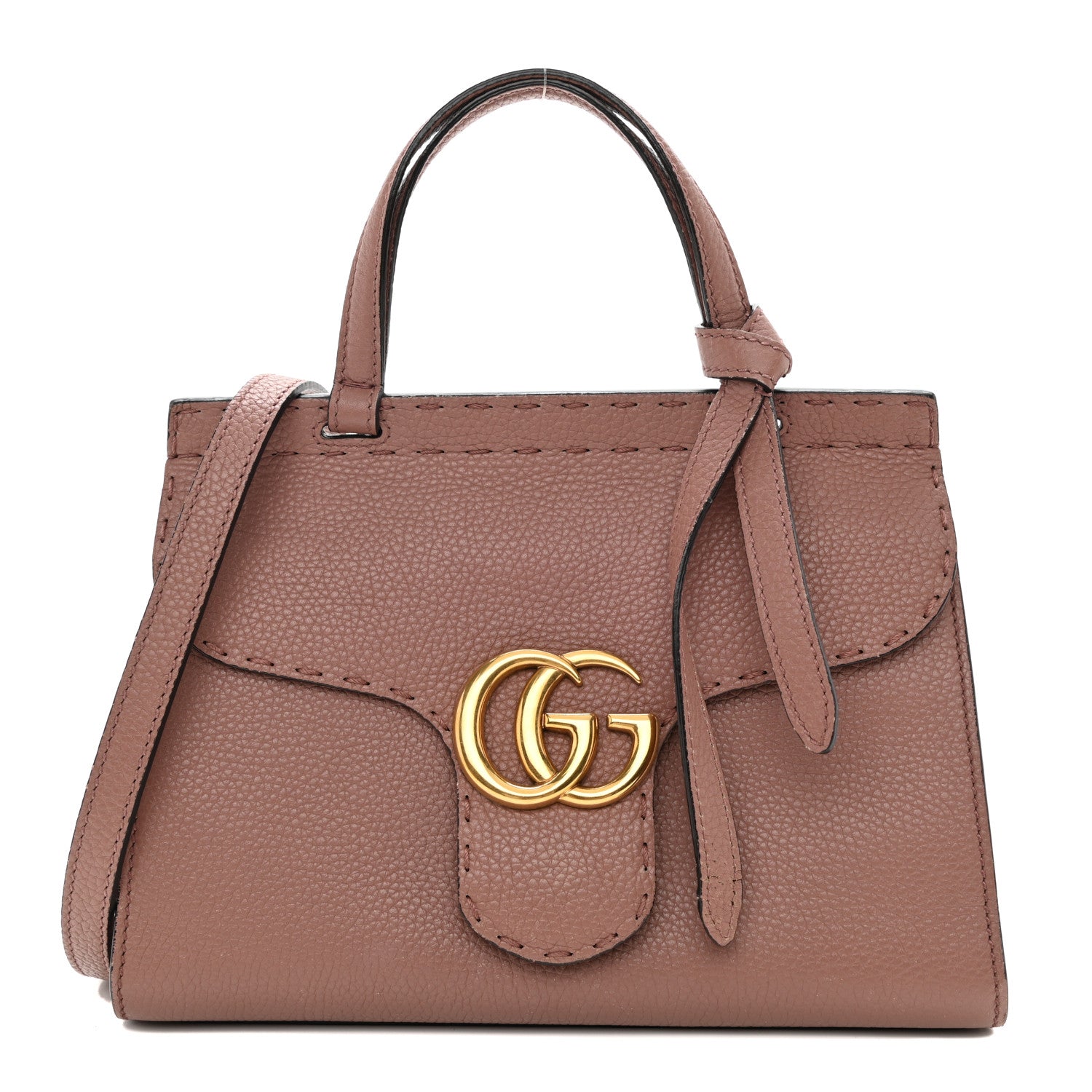 Gucci Calfskin Mini GG Marmont Top Handle Bag Rosy Phard 1 of 10