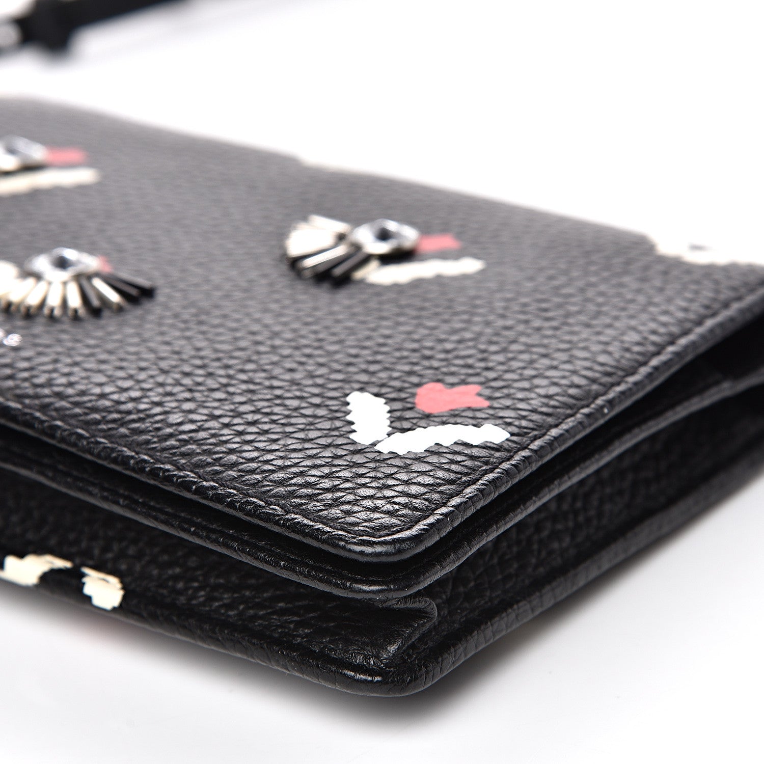 Marc Jacobs Grained Calfskin Embellished Tulip Print Wallet Crossbody Black Multicolor 8 of 12