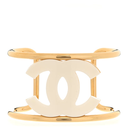 Chanel Metal Resin CC Cuff Gold White 1 of 6