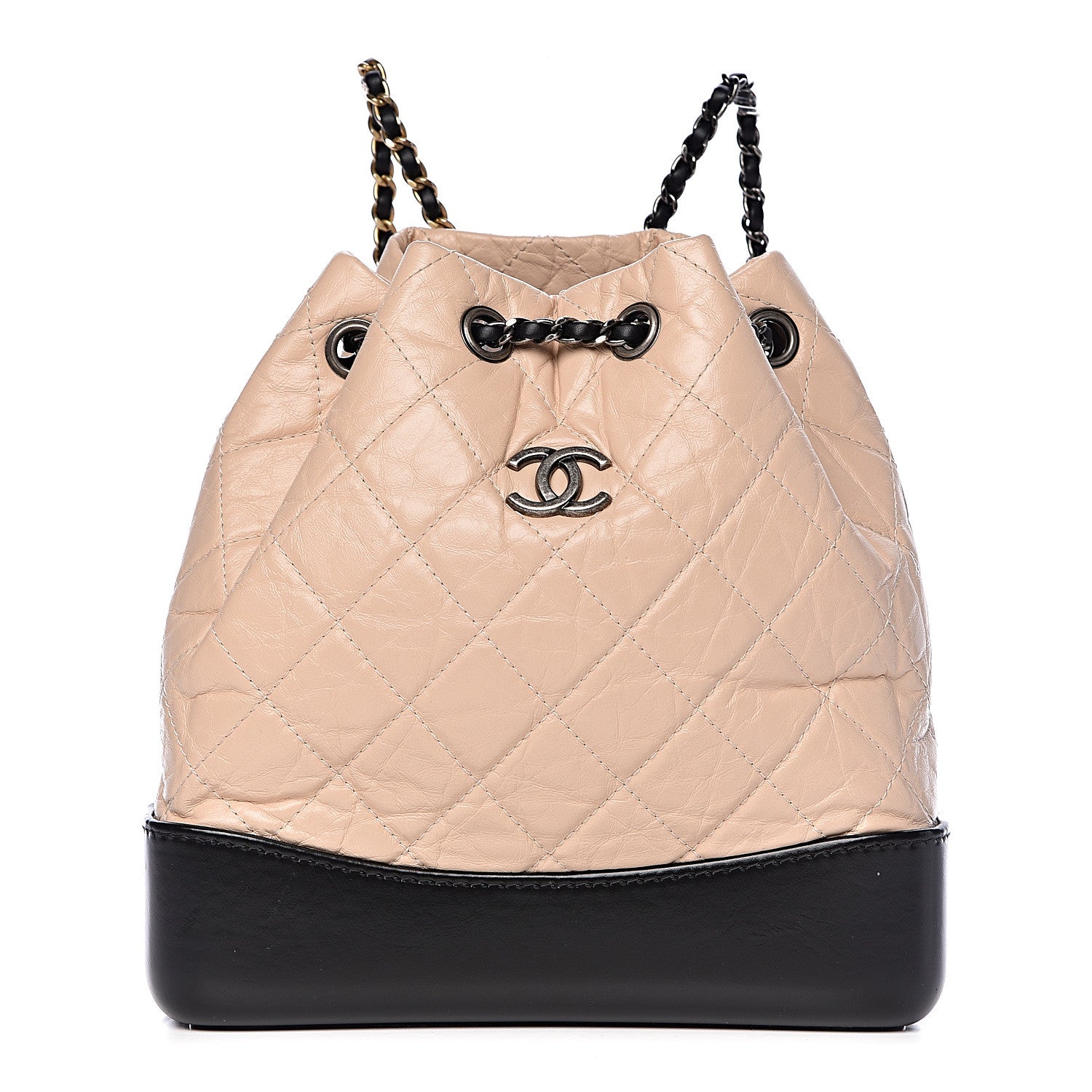 Chanel Aged Calfskin Quilted Small Gabrielle Backpack Beige Black 1 of 10