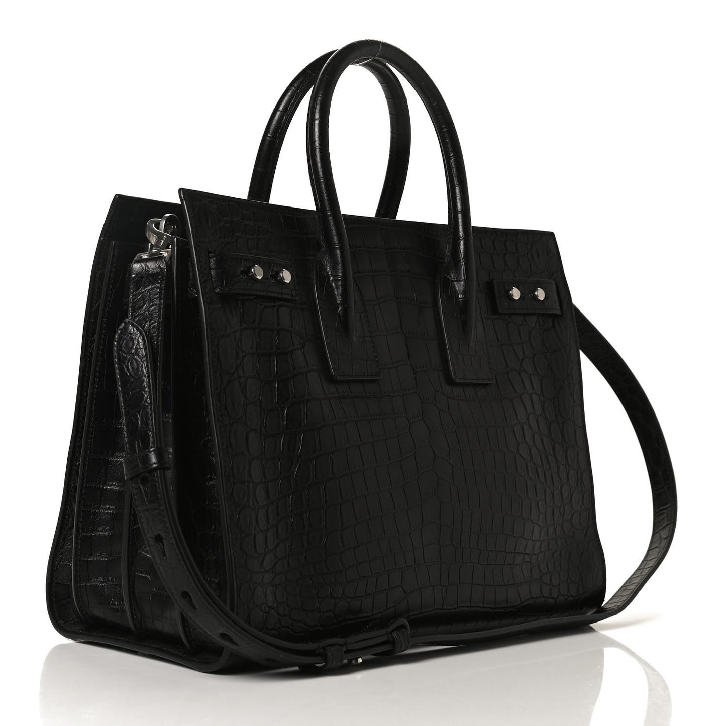 Calfskin Crocodile Embossed Small Supple Sac de Jour Black