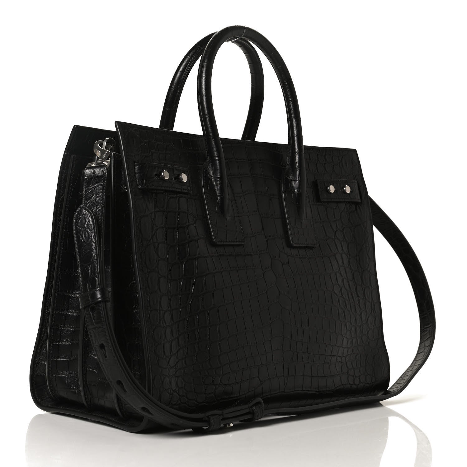 Saint Laurent Calfskin Crocodile Embossed Small Supple Sac de Jour Black 2 of 11
