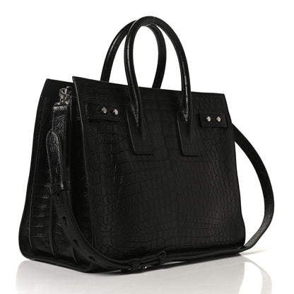 Saint Laurent Calfskin Crocodile Embossed Small Supple Sac de Jour Black 2 of 11