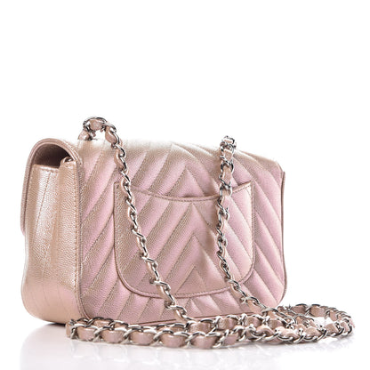 Chanel Iridescent Caviar Chevron Quilted Mini Rectangular Flap Light Gold 3 of 7