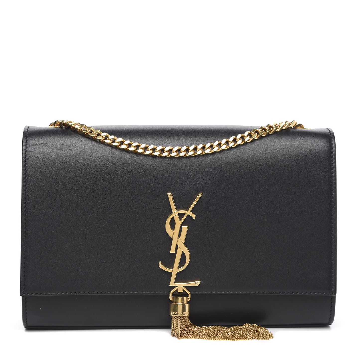 Smooth Calfskin Medium Classic Monogram Kate Tassel Satchel Black