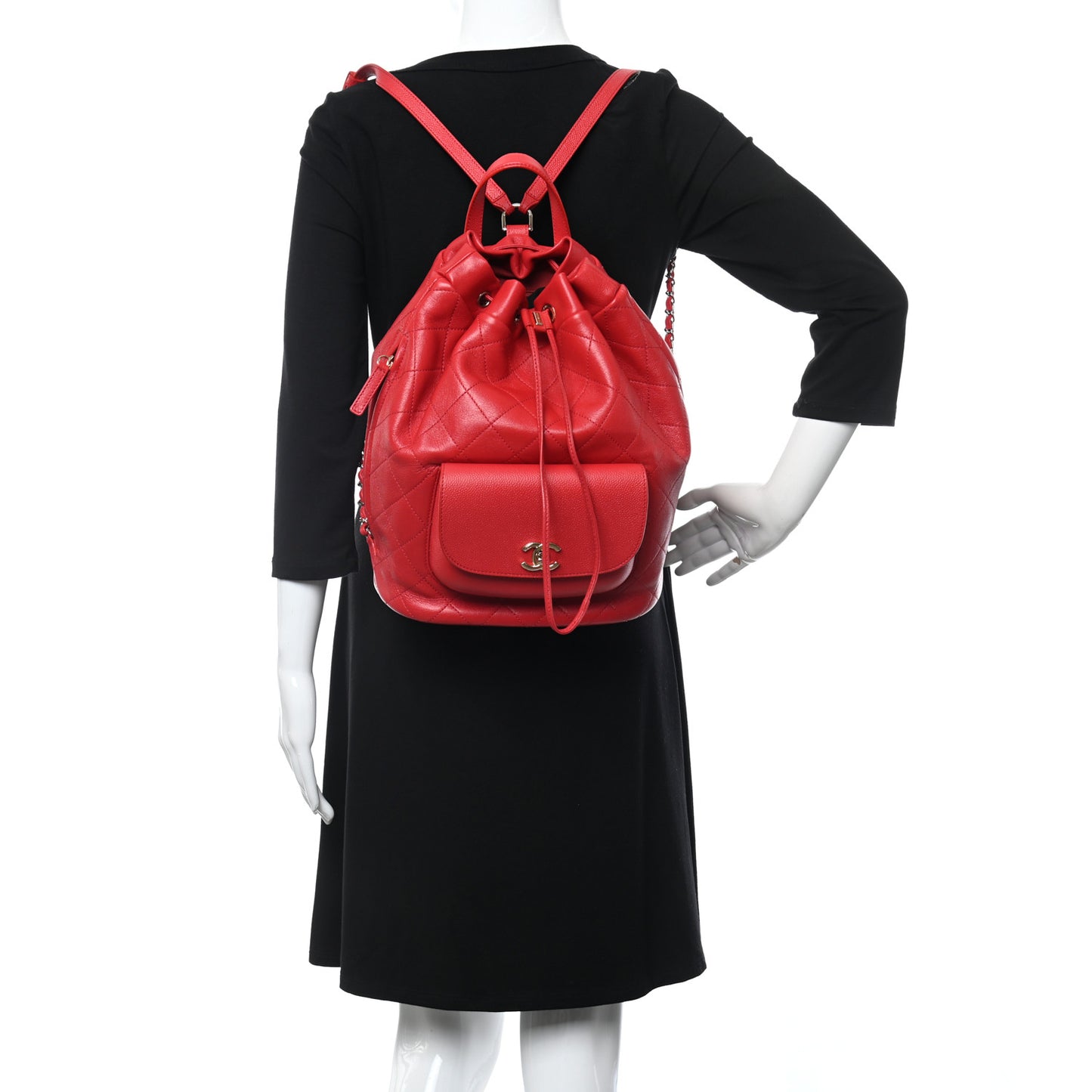 Sheepskin Caviar Quilted Daily Round Backpack Red