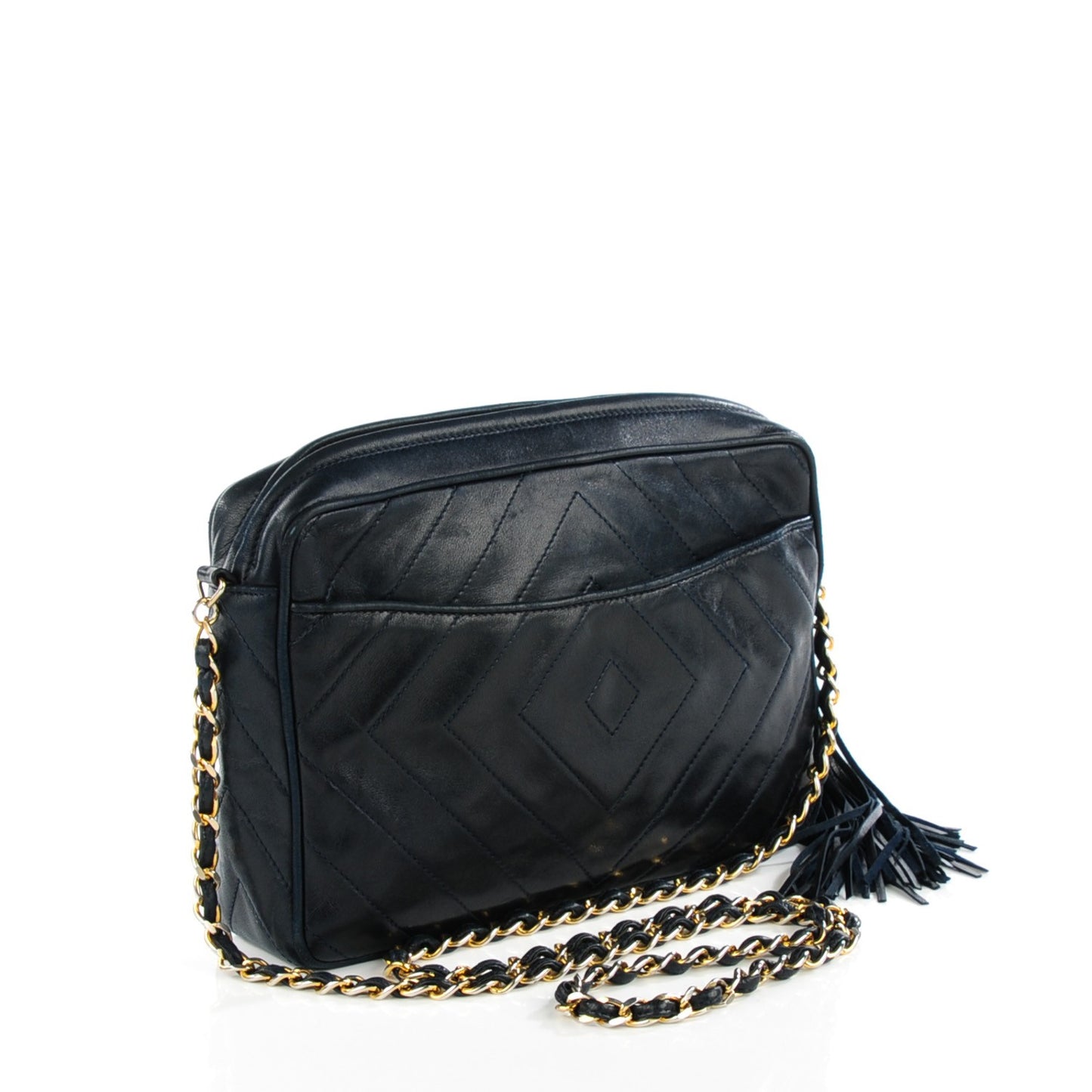 Lambskin Chevron Camera Case Navy