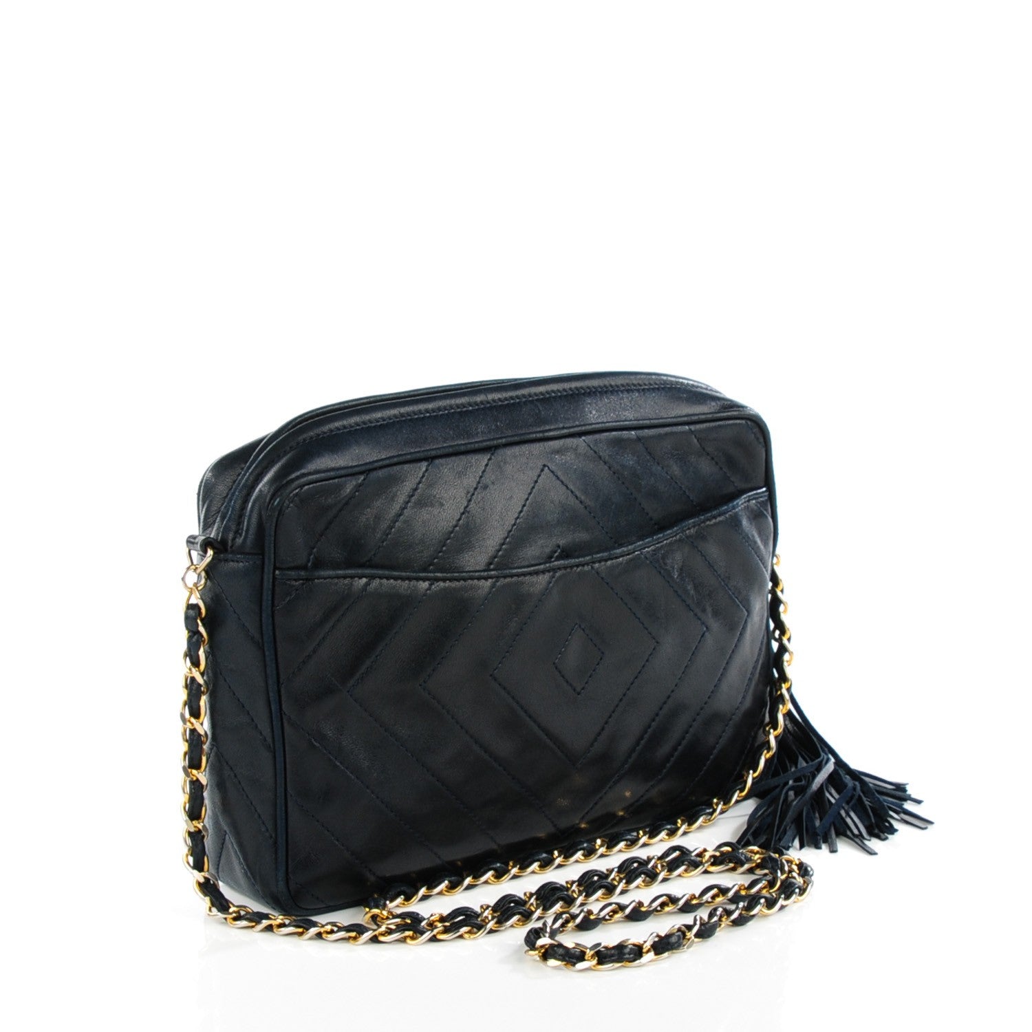 Chanel Lambskin Chevron Camera Case Navy 3 of 8