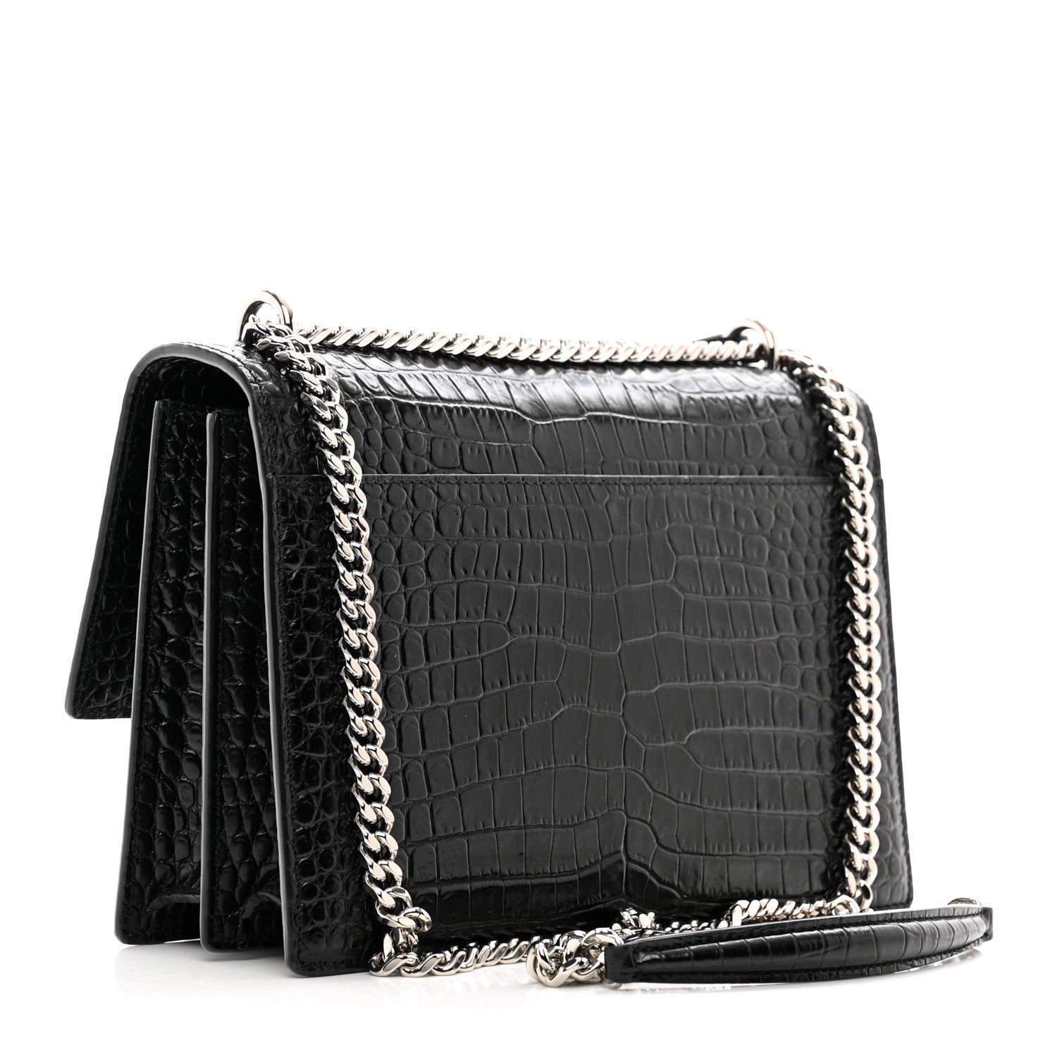 Saint Laurent Calfskin Crocodile Embossed Medium Monogram Sunset Black 3 of 12