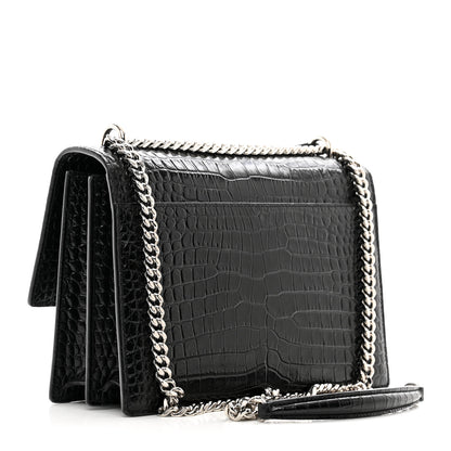 Saint Laurent Calfskin Crocodile Embossed Medium Monogram Sunset Black 3 of 12