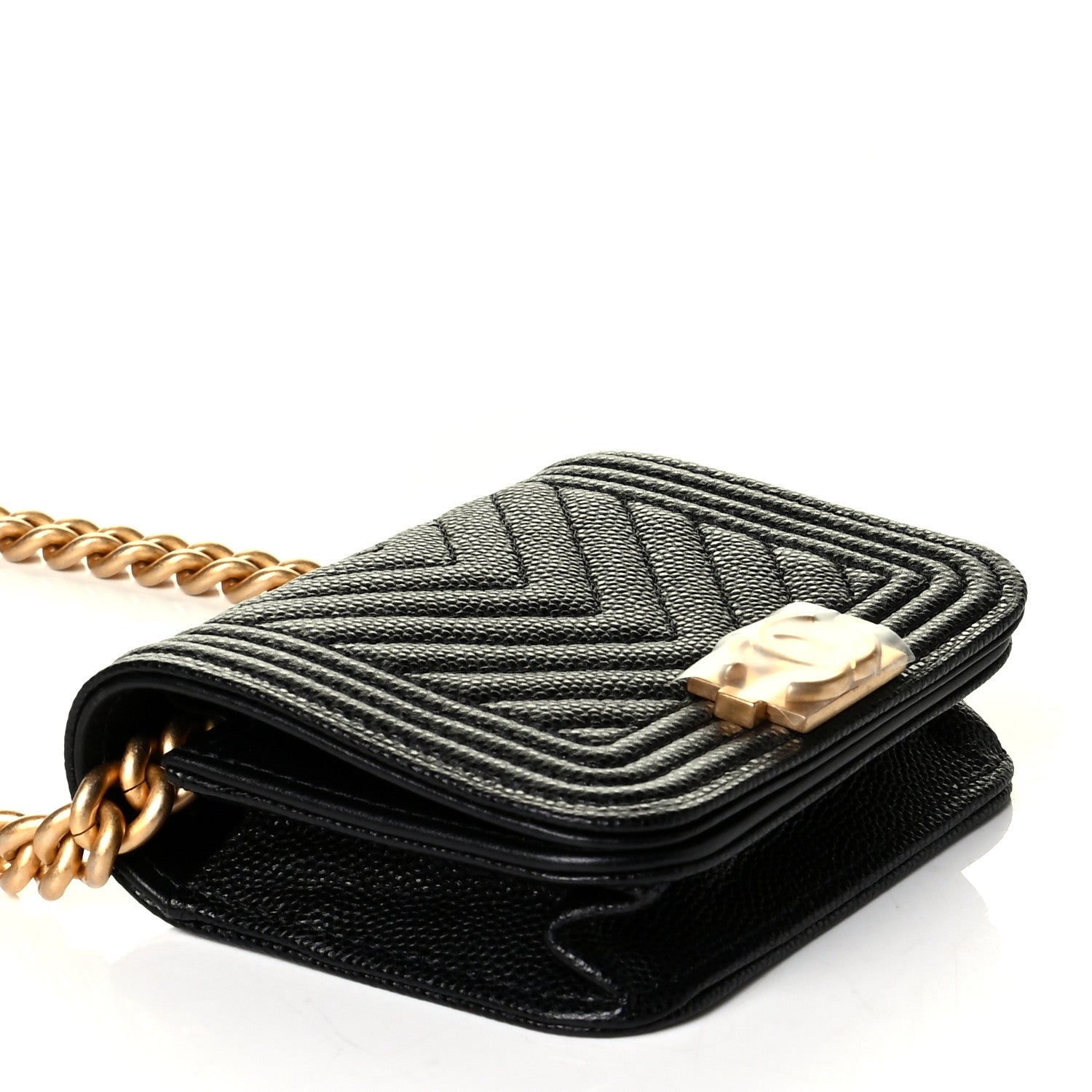 Chanel Caviar Chevron Quilted Boy Flap Waist Belt Bag Black 3 of 5