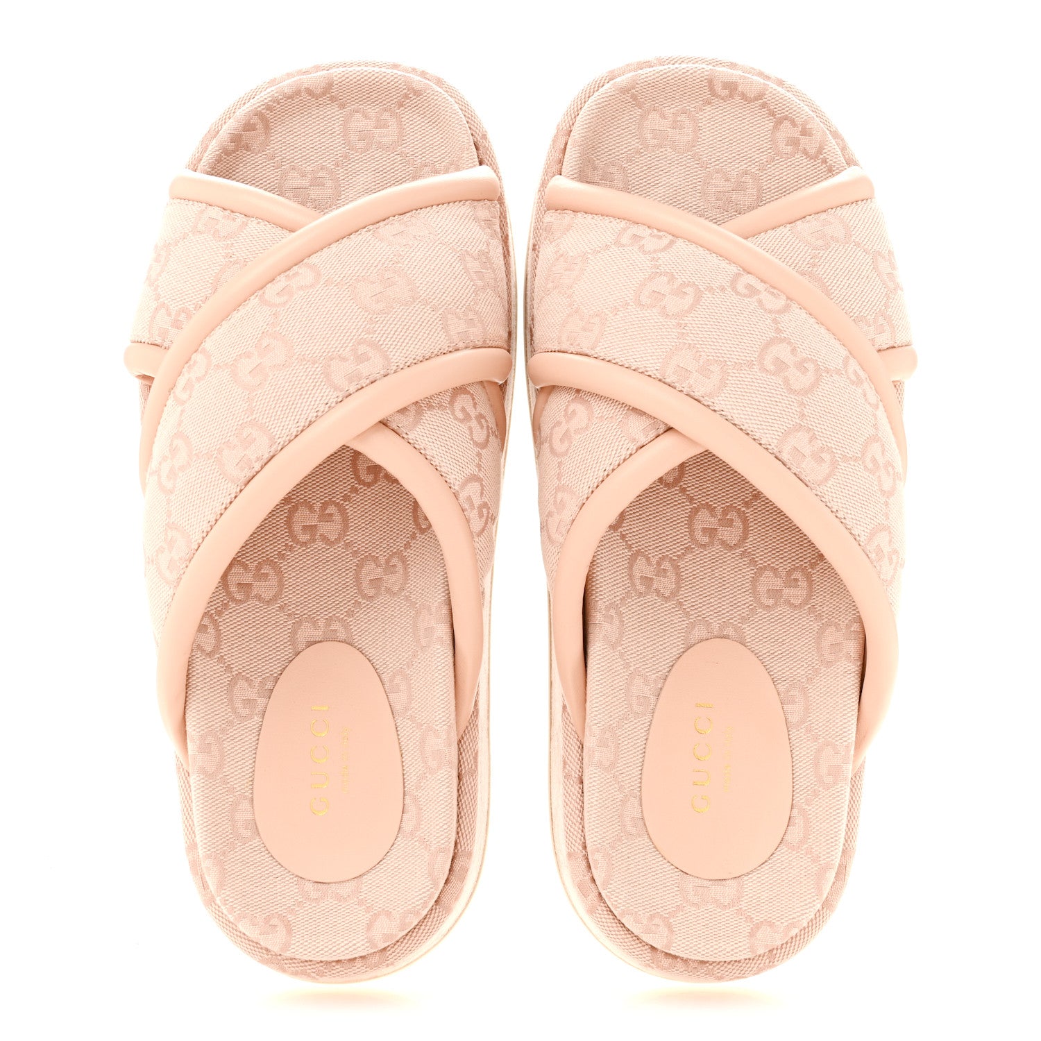 Gucci Monogram GG Calfskin Angelina Platform 55mm Slide Sandals 37.5 Rose Dust 2 of 10