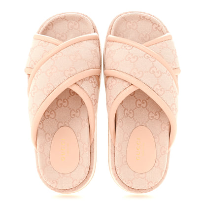 Gucci Monogram GG Calfskin Angelina Platform 55mm Slide Sandals 37.5 Rose Dust 2 of 10