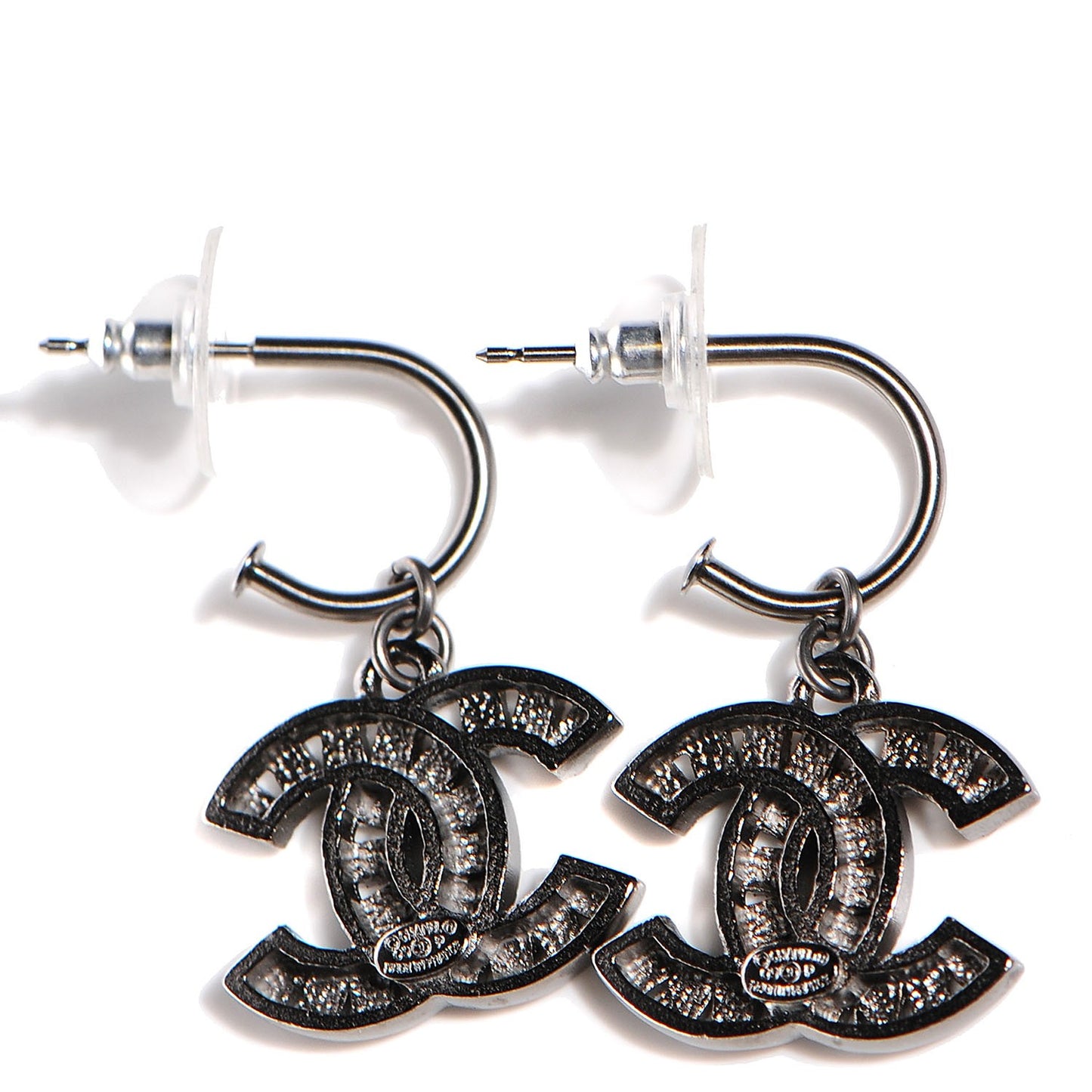Crystal CC Drop Earrings Ruthenium