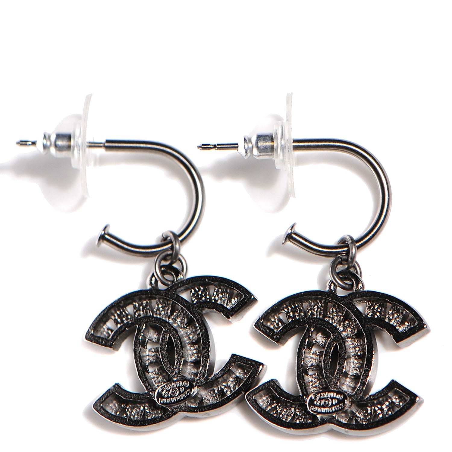 Chanel Crystal CC Drop Earrings Ruthenium 3 of 5