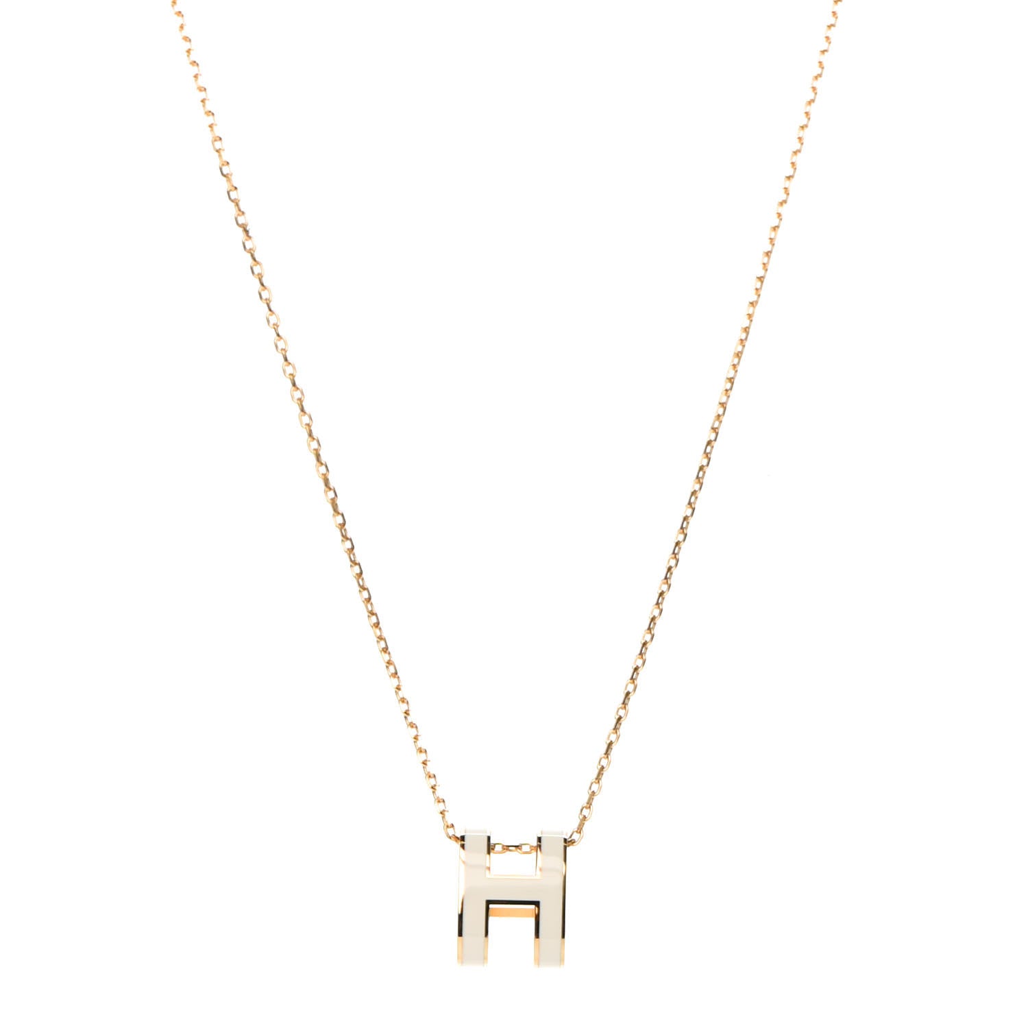 Hermes Lacquered Gold Pop H Pendant Necklace White 1 of 4