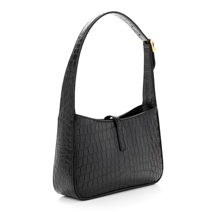 Saint Laurent Calfskin Crocodile Embossed LE 5 A 7 Hobo Black 3 of 10