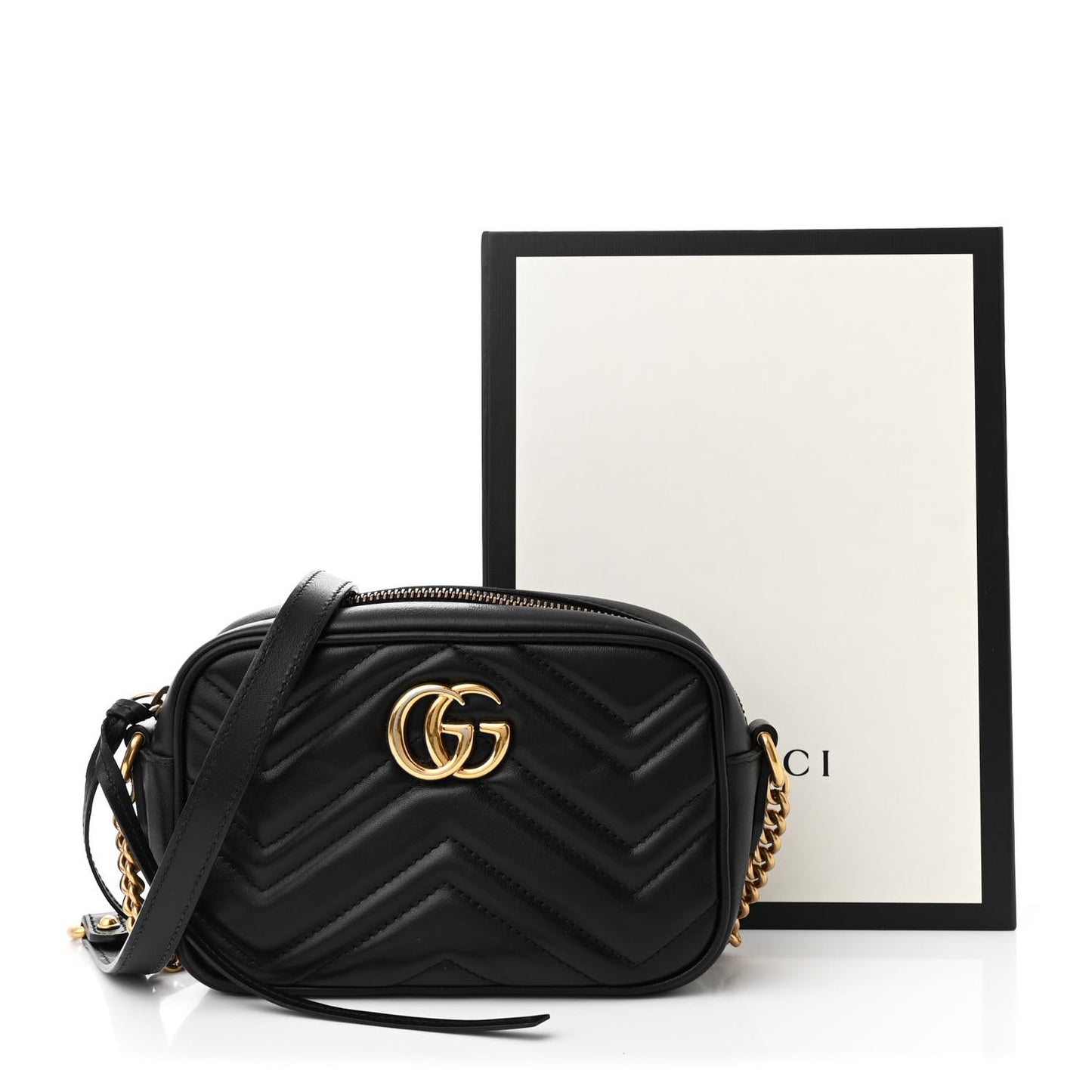Calfskin Matelasse Mini GG Marmont Chain Shoulder Bag Black