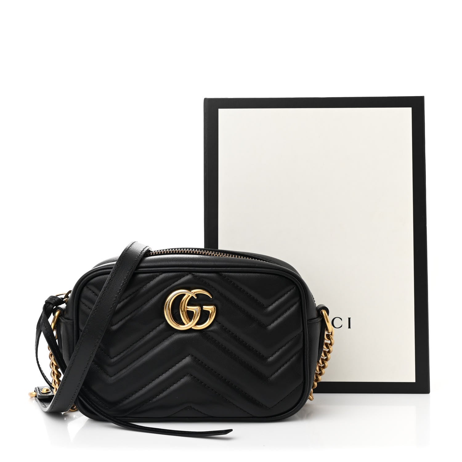 Gucci Calfskin Matelasse Mini GG Marmont Chain Shoulder Bag Black 11 of 11