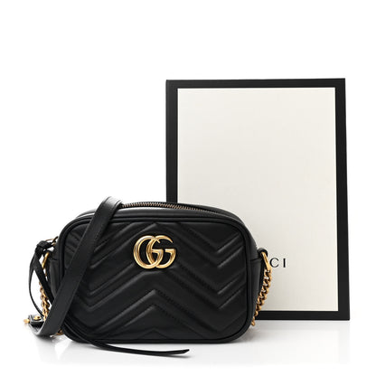 Gucci Calfskin Matelasse Mini GG Marmont Chain Shoulder Bag Black 11 of 11