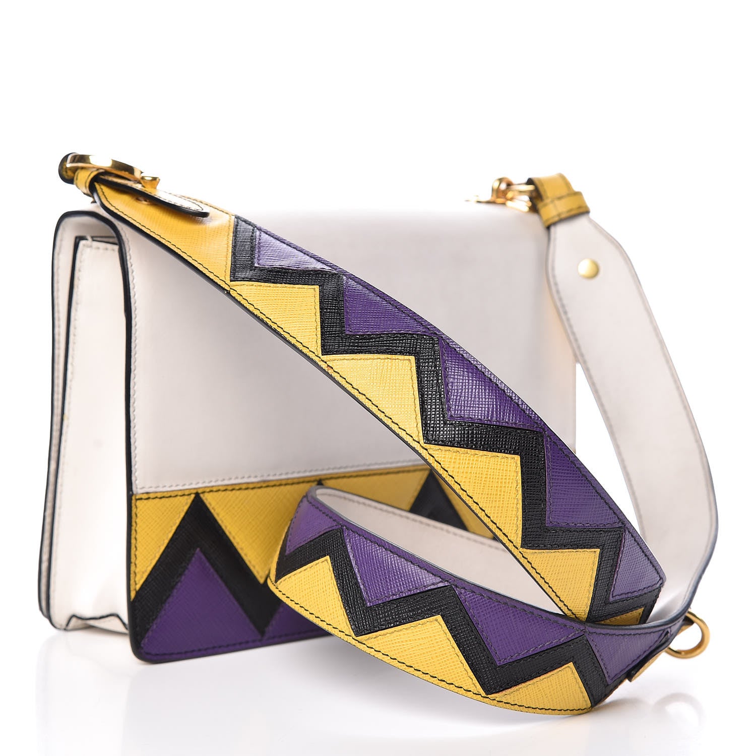 Prada City Calf Saffiano Greche Flap Bag Soleil Bianco 4 of 17