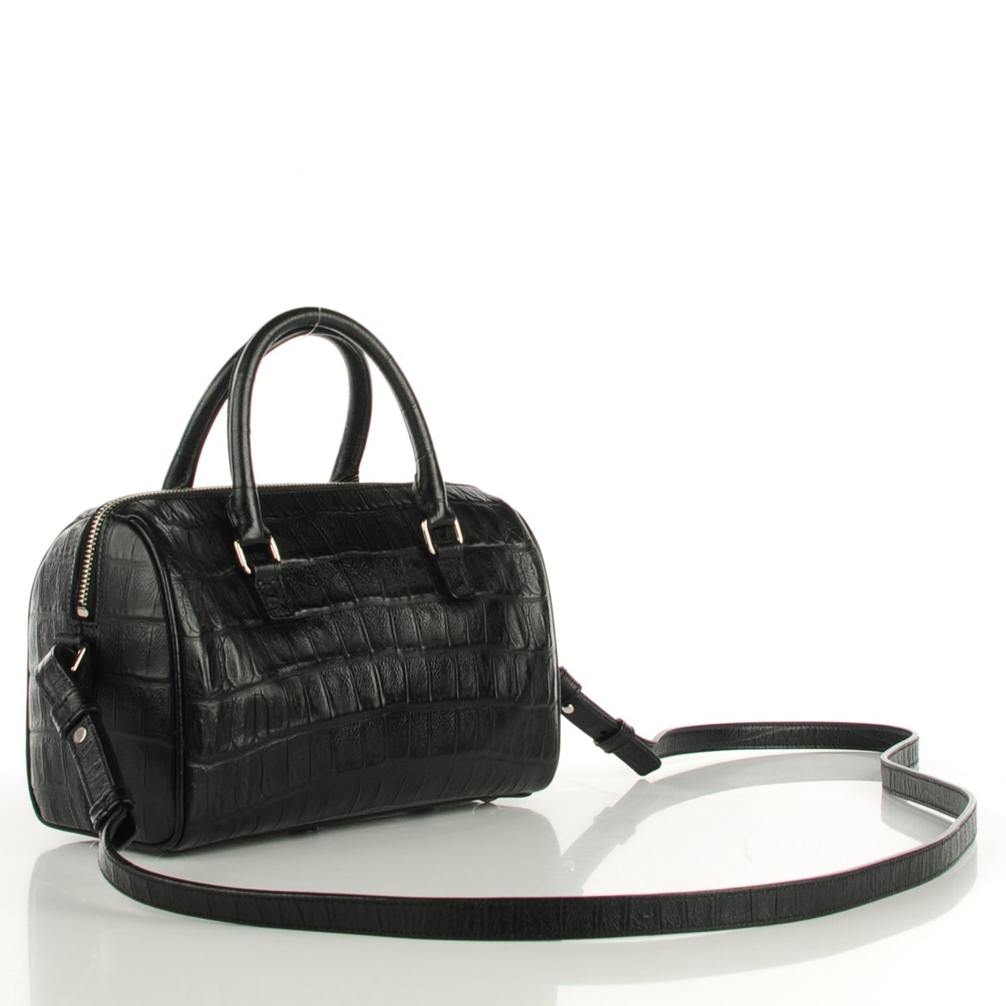 Calfskin Crocodile Embossed Classic Duffle 3 Black