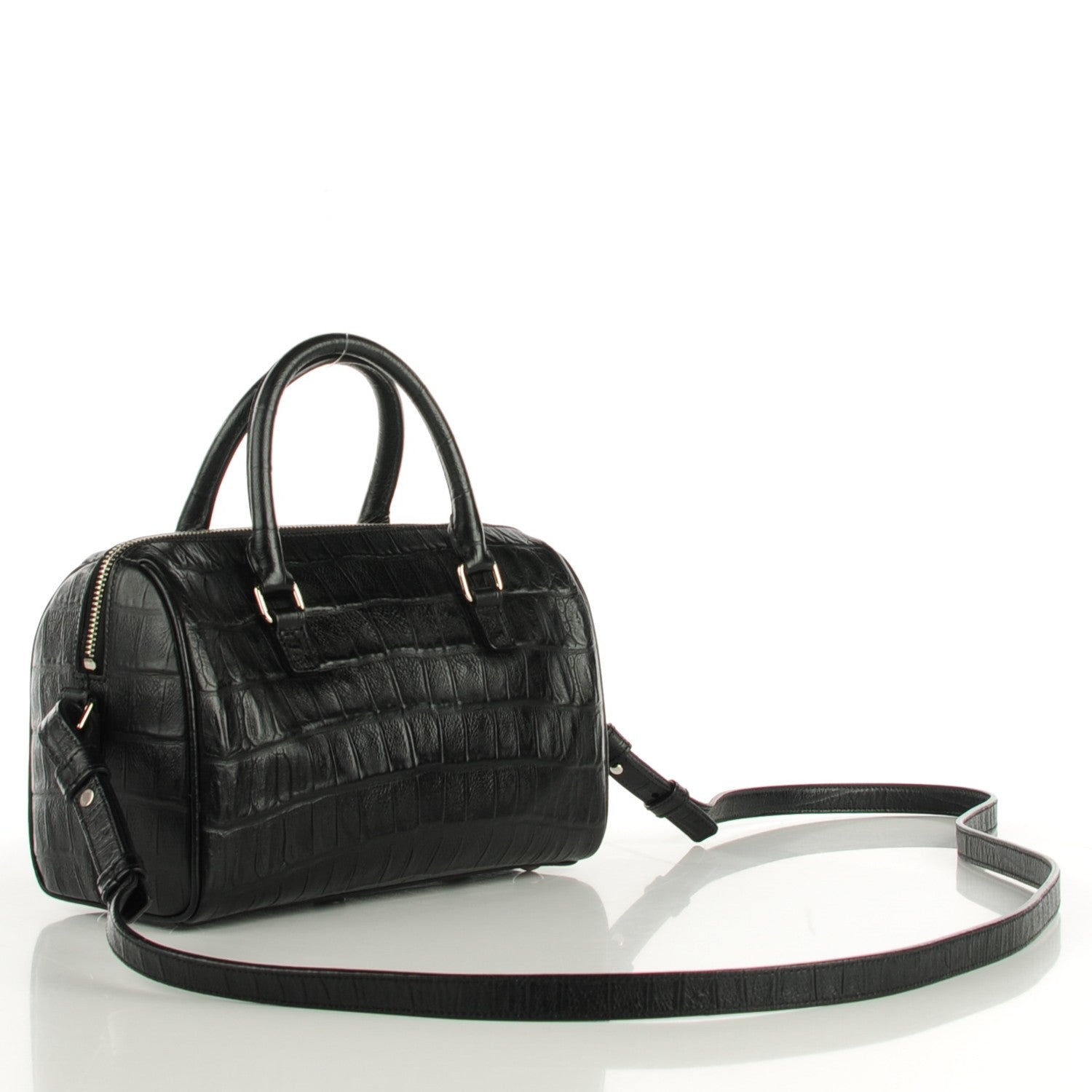 Saint Laurent Calfskin Crocodile Embossed Classic Duffle 3 Black 3 of 7