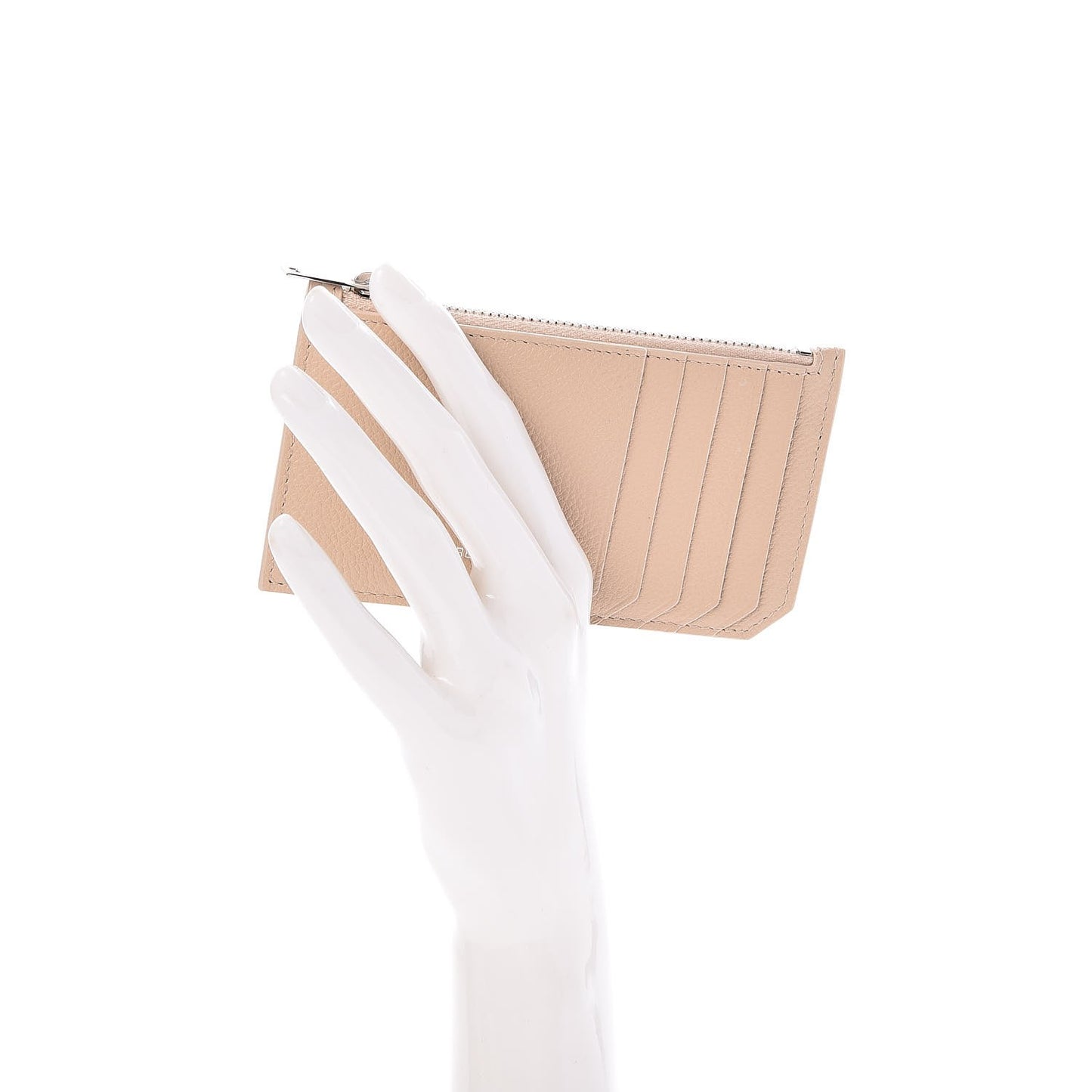 Grained Calfskin 5 Fragments Zip Pouch Card Holder Nude Powder