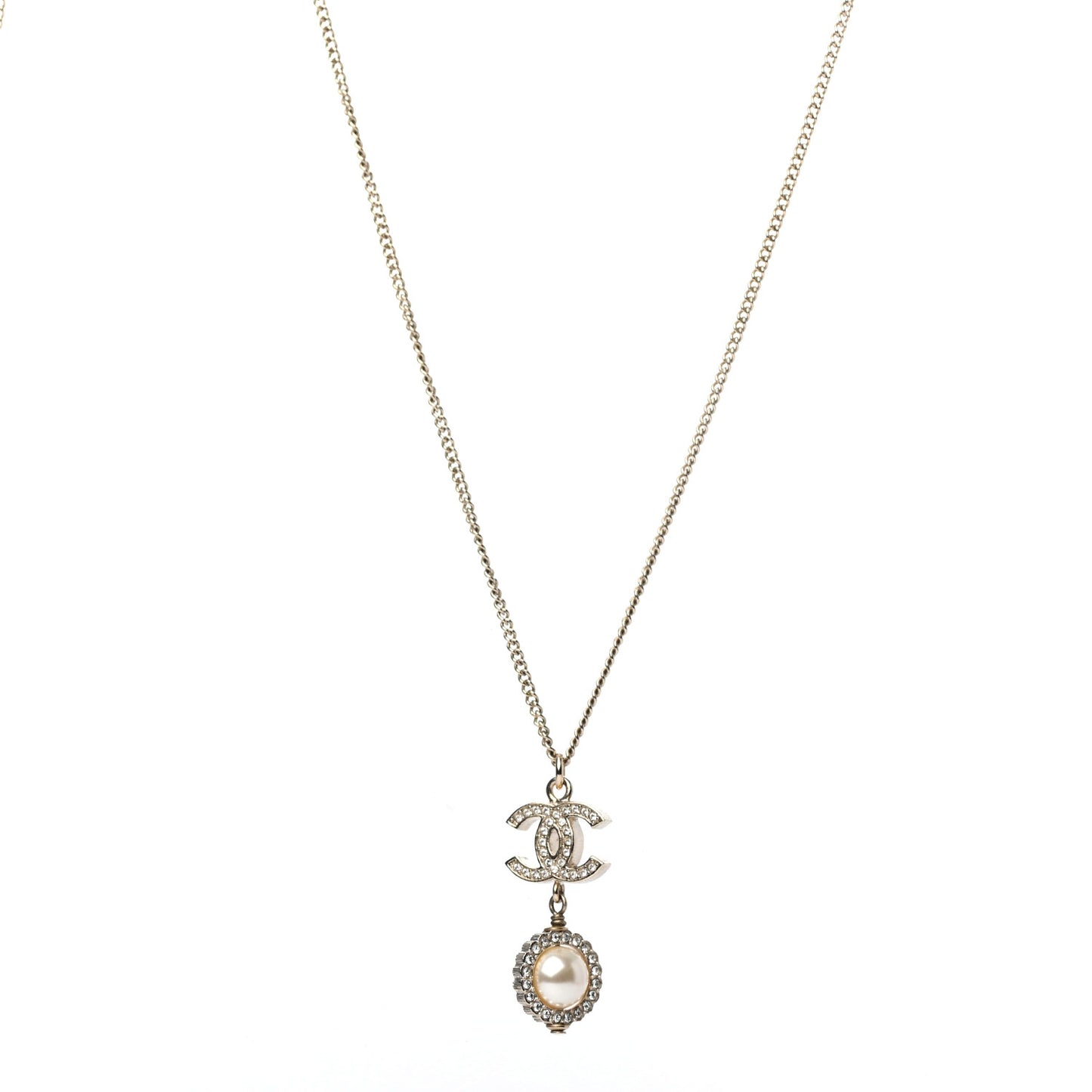 Crystal Pearl CC Lace Camellia Necklace Gold