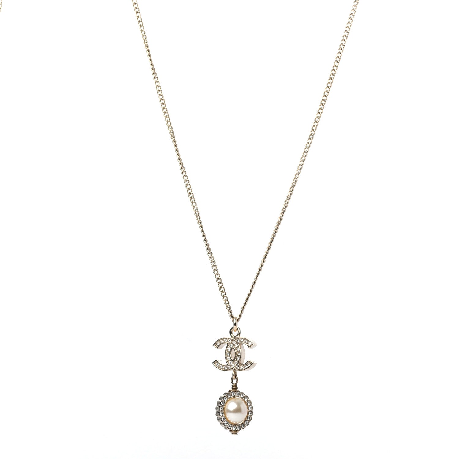 Chanel Crystal Pearl CC Lace Camellia Necklace Gold 1 of 4