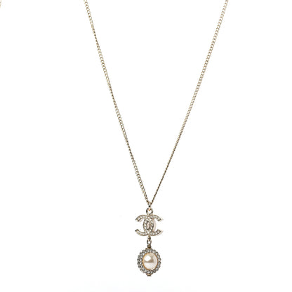 Chanel Crystal Pearl CC Lace Camellia Necklace Gold 1 of 4