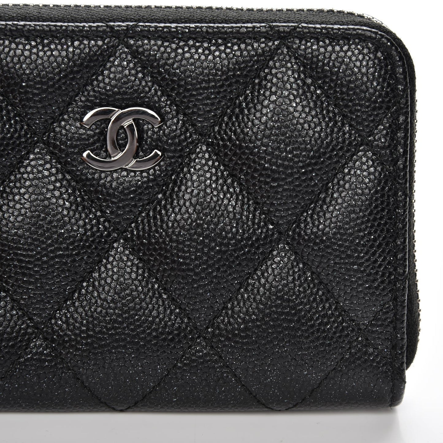 Iridescent Caviar Quilted Zip Coin Purse Black