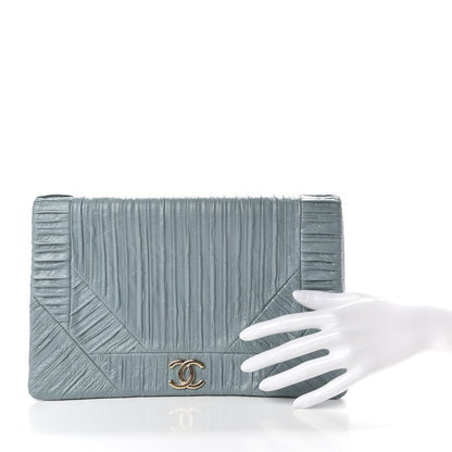 Chanel Crumpled Calfskin Coco Pleats Clutch Light Blue 2 of 9