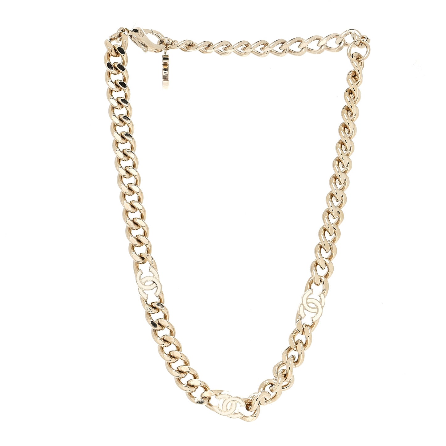 Metal Enamel Chain CC Choker Gold White