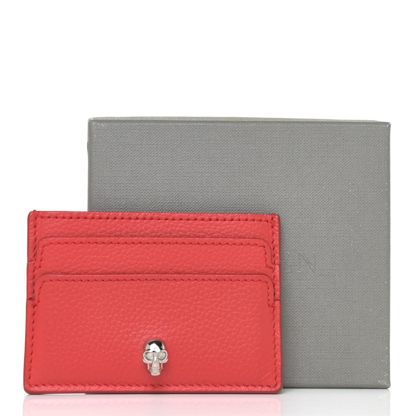 Calfskin Skull Card Holder Scarlet Red