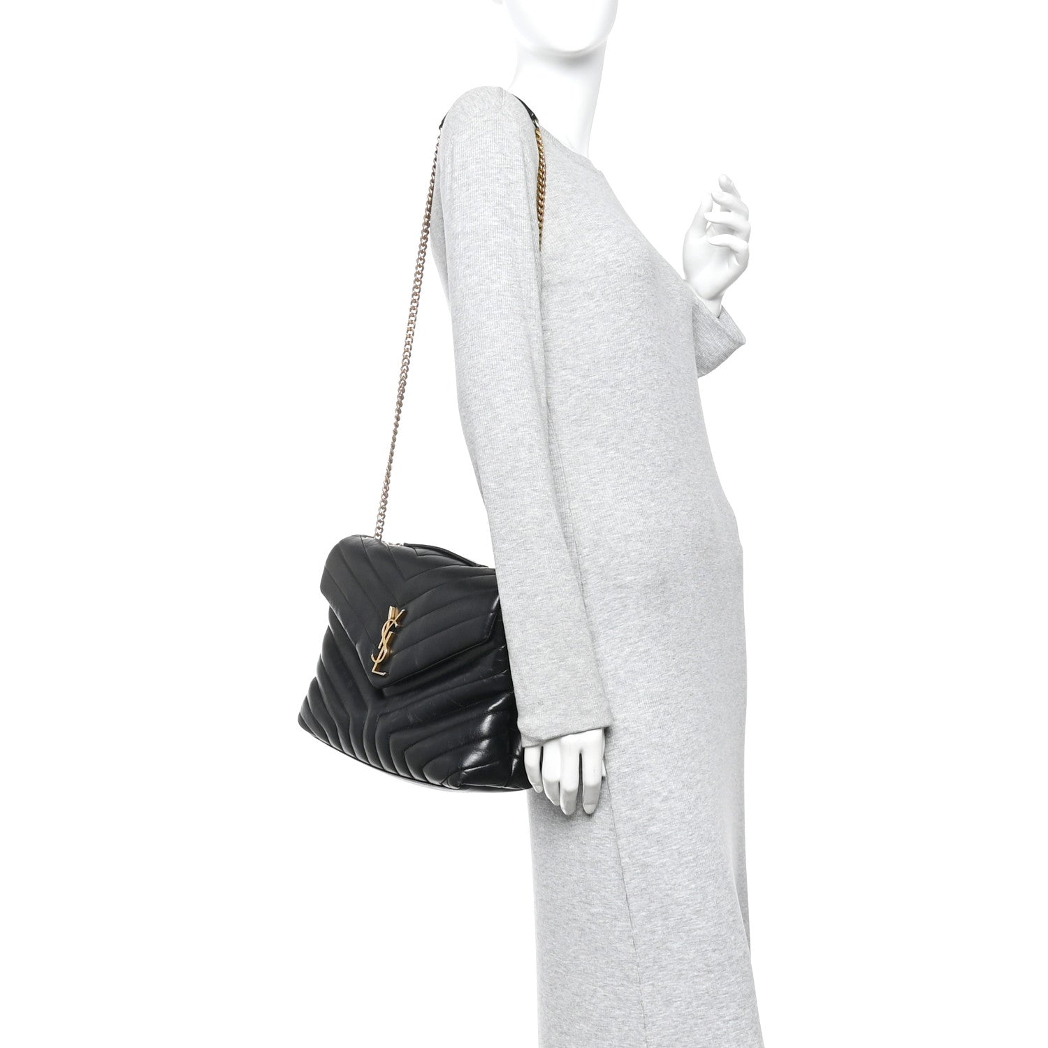 Saint Laurent Calfskin Y Quilted Monogram Medium Loulou Chain Satchel Black 2 of 16