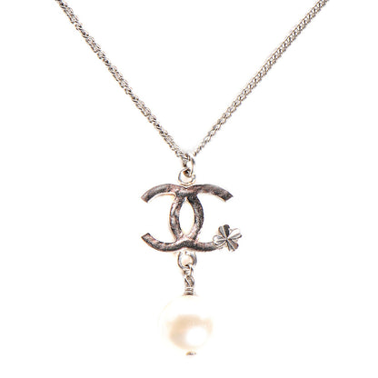 Chanel Pearl Clover CC Drop Necklace Silver 1 of 3