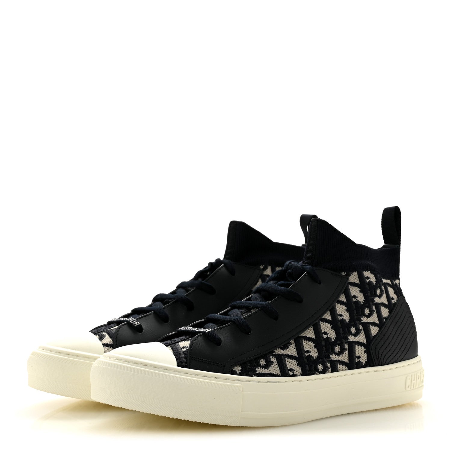 Christian Dior Technical Knit Calfskin Oblique Womens Walk'n Dior Mid Top Sneakers 41 Deep Blue 4 of 10