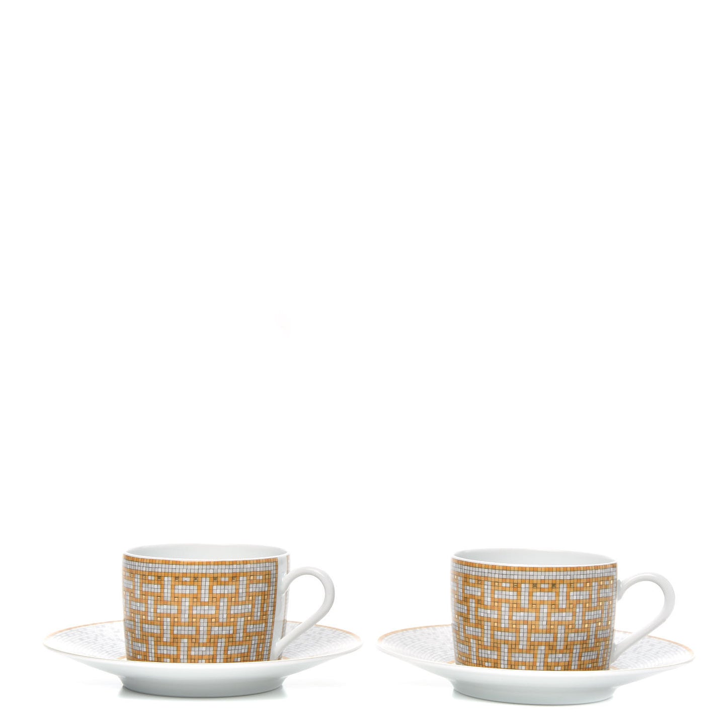 Porcelain Mosaique Au 24 Gold Tea Cup And Saucer Set Of 2