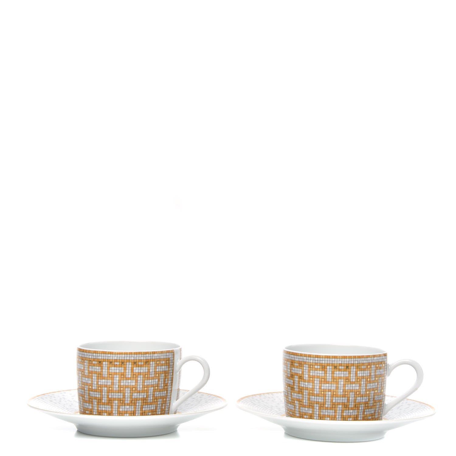 Hermes Porcelain Mosaique Au 24 Gold Tea Cup And Saucer Set Of 2 1 of 6