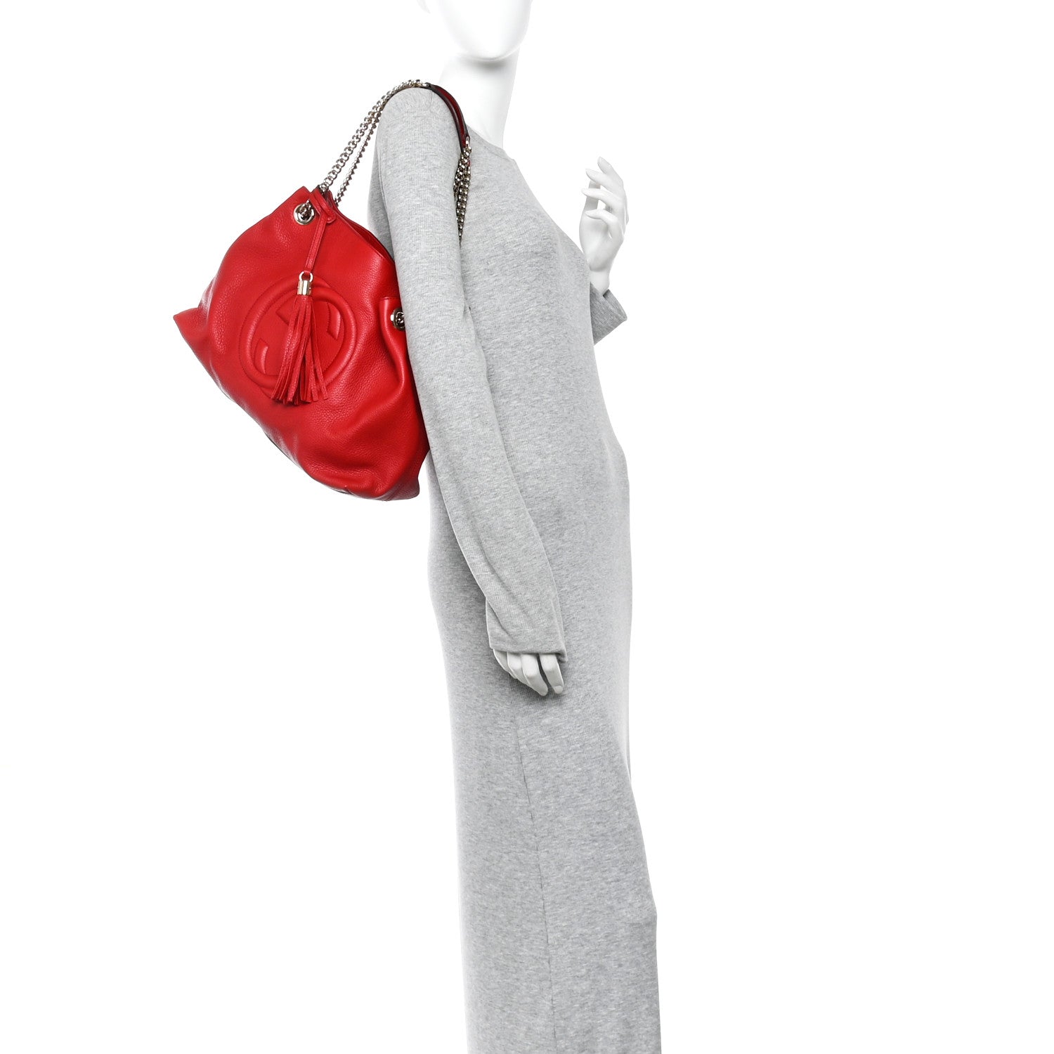 Gucci Pebbled Calfskin Medium Soho Chain Shoulder Bag Tabasco Red 2 of 10